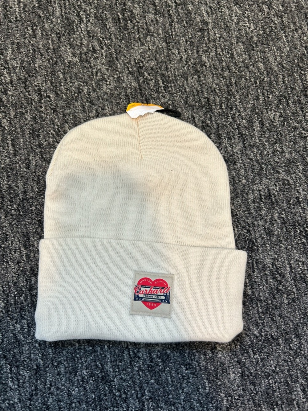 Carhartt Cream Knit Beanie with Heart Patch
